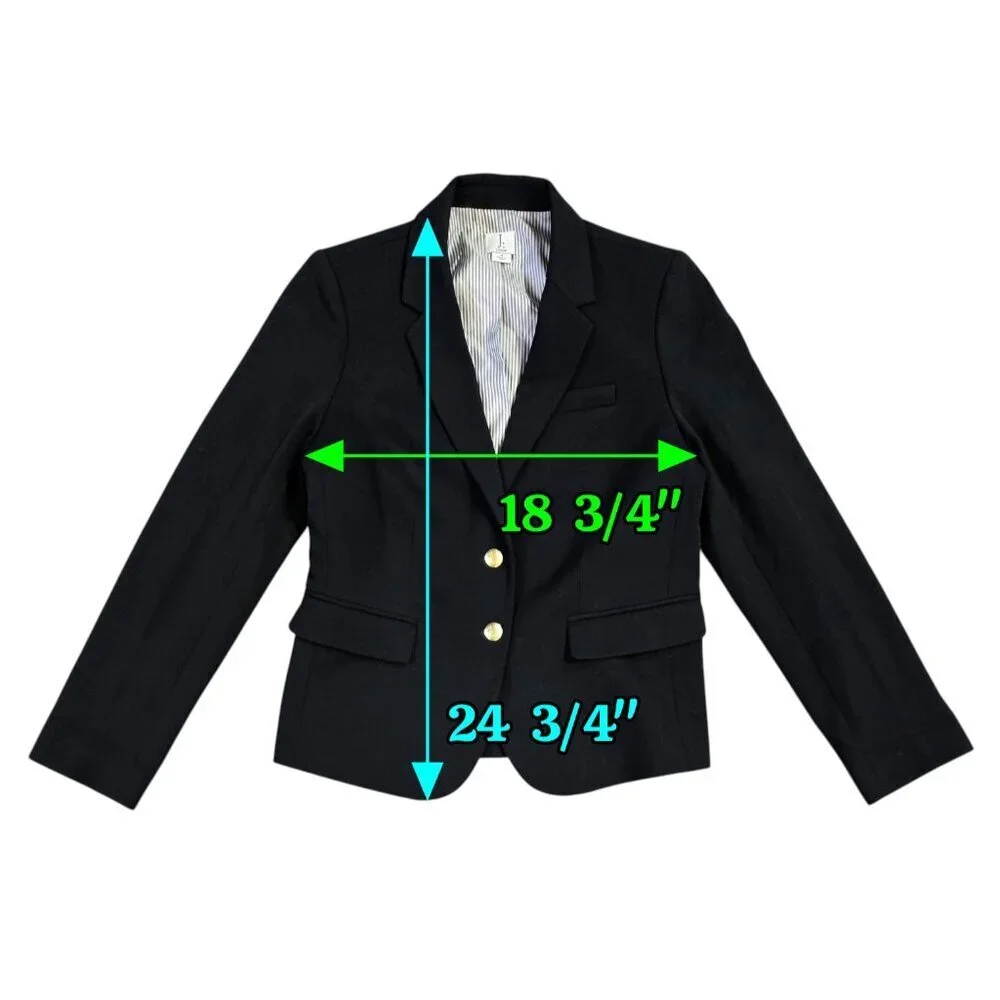 J. by J. Crew Schoolboy Black Two Button Blazer Capsule Minimalist Preppy J4548